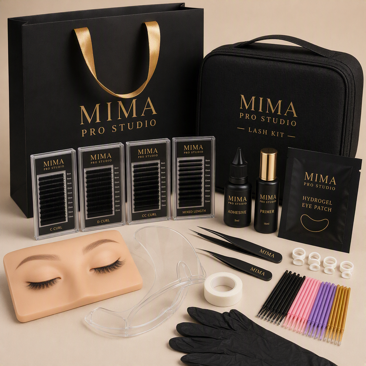 Kit de inicio de extensiones de pestañas de Mima Pro Studio incluido en la formación